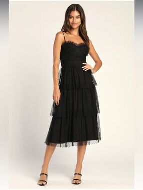 NWT- Sweetheart Style Black Polka Dot Bustier Midi Dress